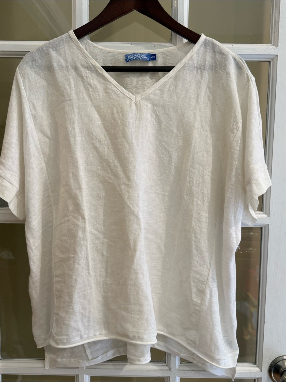 Kim Van Loo Sorrento Linen Cotton Tee Short Sleeve White Womens Size M/L